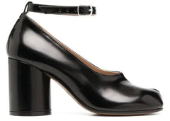 Maison Margiela Tabi Mary Jane Ankle Strap Leather Pumps Black Womens