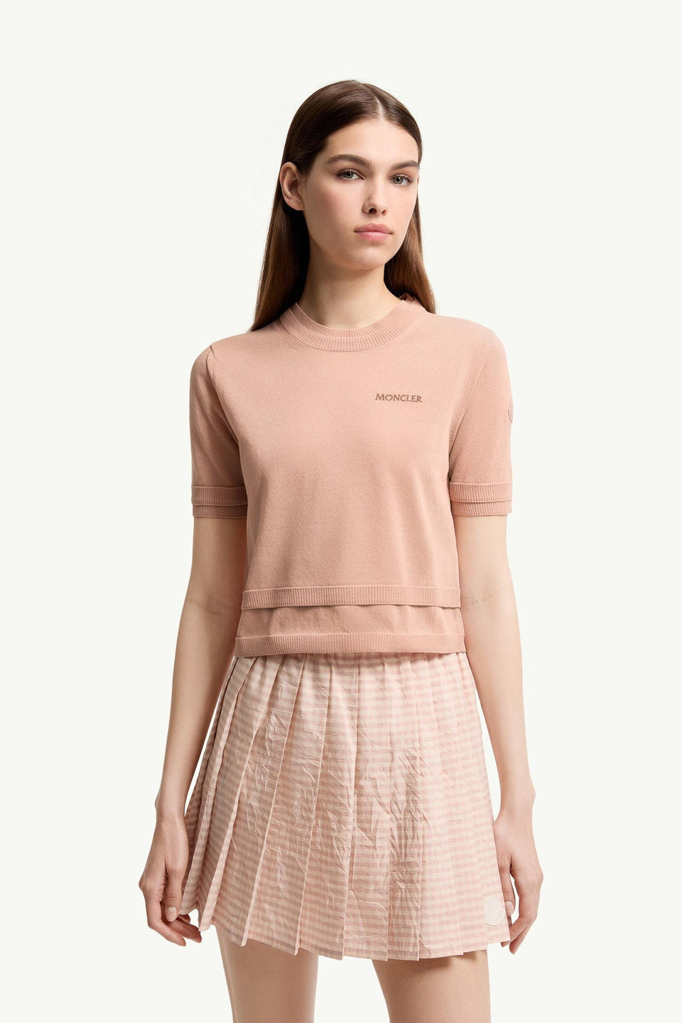 Moncler Double-Trimmed Cotton T-Shirt Light Pink Light Pink