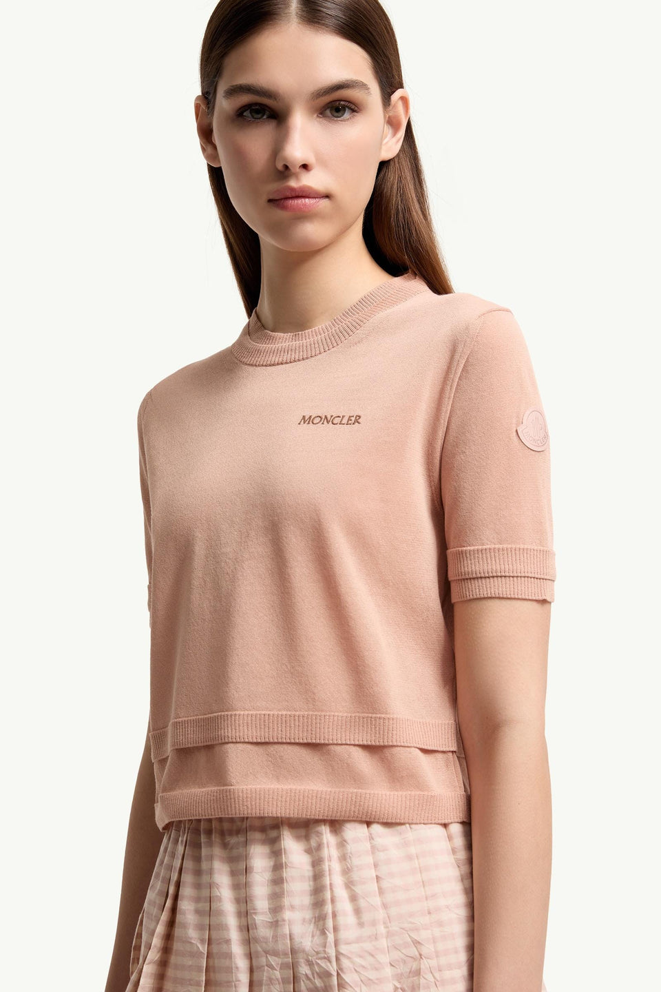 Moncler Double-Trimmed Cotton T-Shirt Light Pink Light Pink