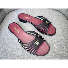 Chanel sandals crafted from black leather