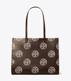 T Monogram Contrast Embossed Tote