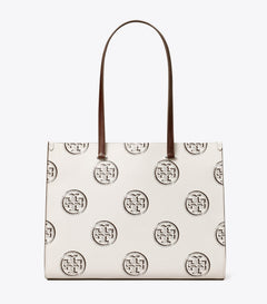 T Monogram Contrast Embossed Tote