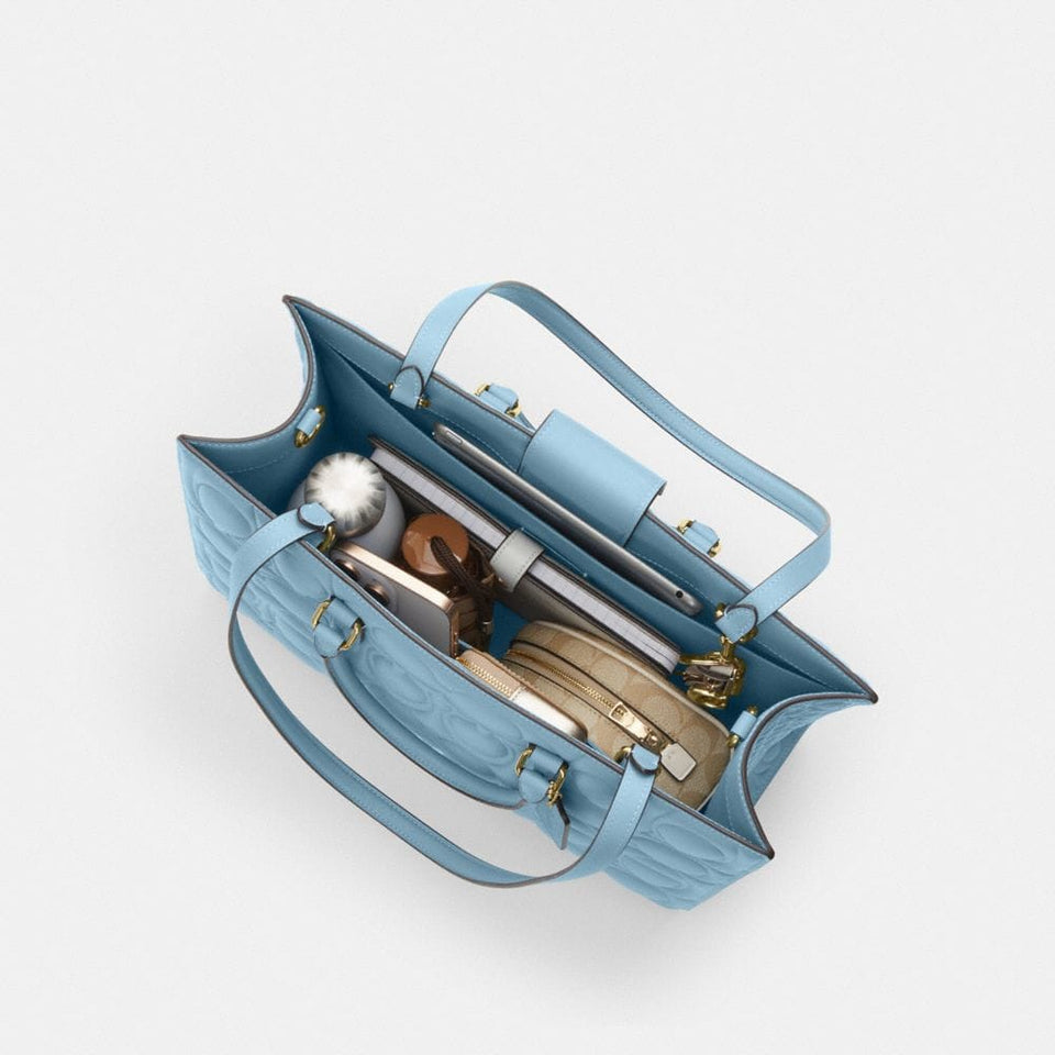 Coach Maggie Tote Bag In Signature Leather Gold Azure