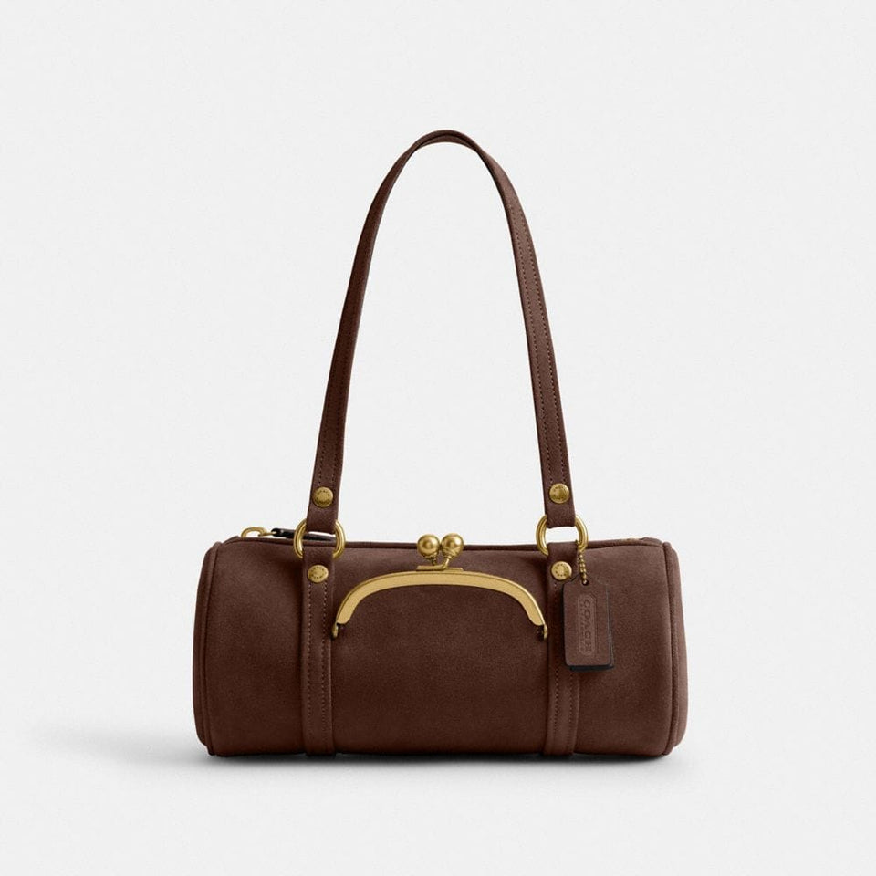 Coach Kisslock Barrel Bag 28 Brass Dark Chocolate