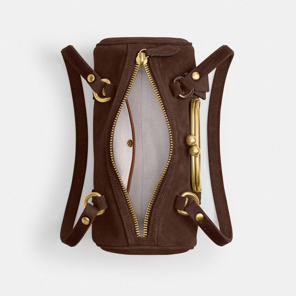 Coach Kisslock Barrel Bag 28 Brass Dark Chocolate