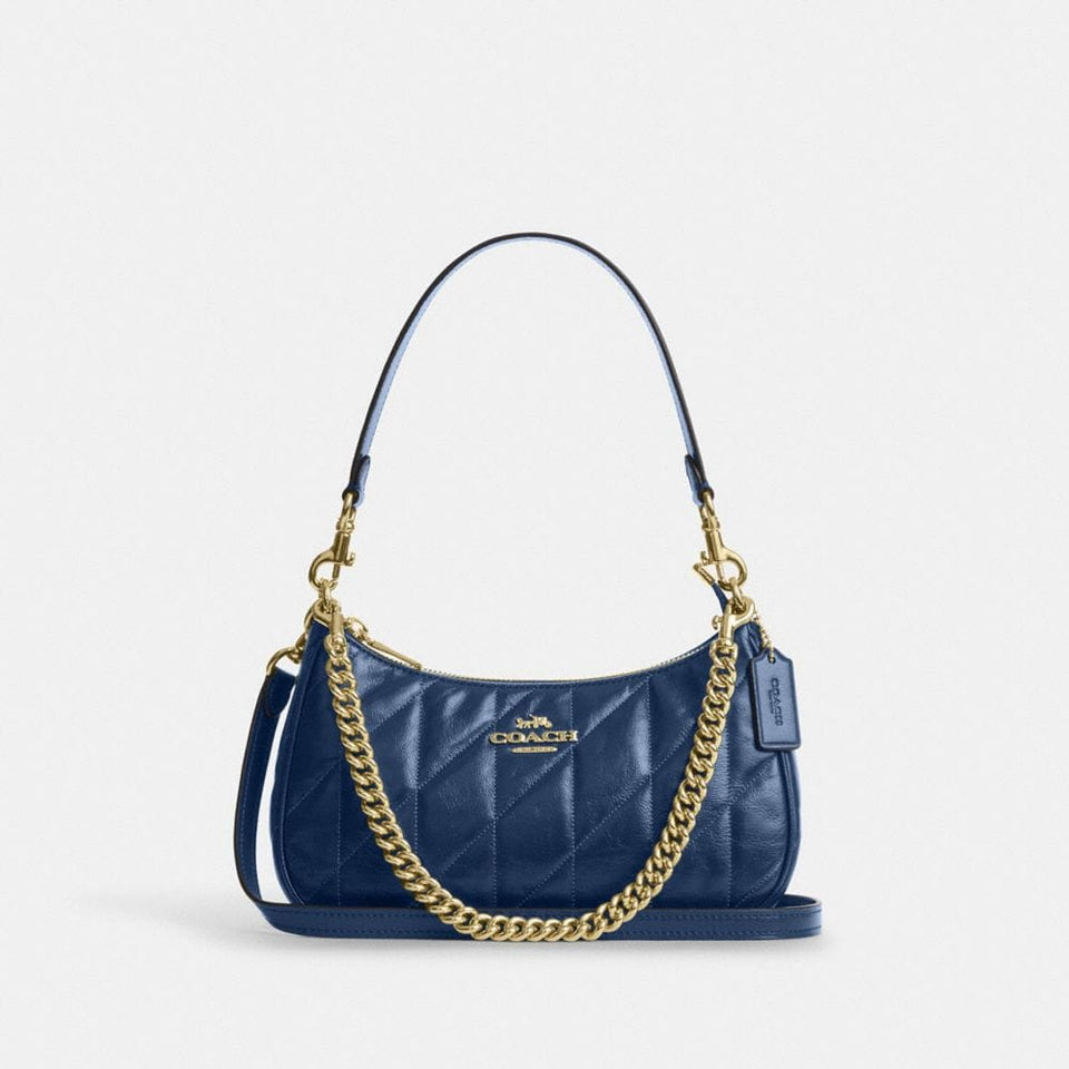 Coach Teri Shoulder Bag With Quilting Gold Deep Blue