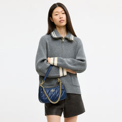Coach Teri Shoulder Bag With Quilting Gold Deep Blue