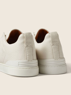 Zegna White Deerskin Triple Stitch Sneakers