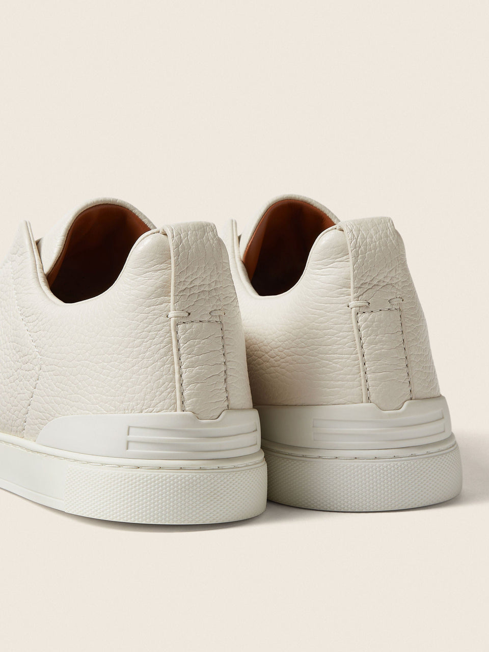 Zegna White Deerskin Triple Stitch Sneakers