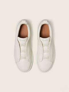 Zegna White Deerskin Triple Stitch Sneakers