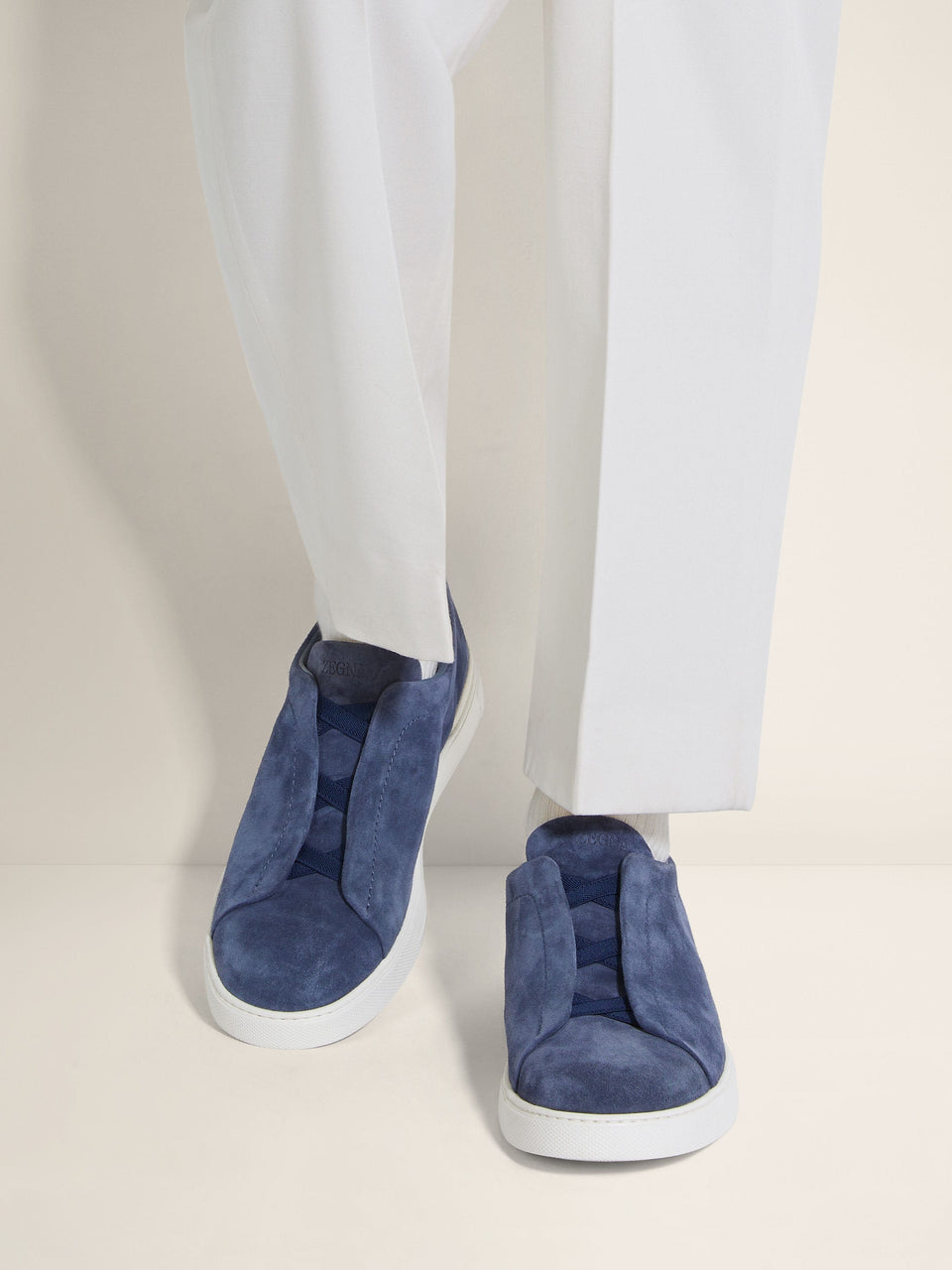 Zegna Utility Blue Suede Triple Stitch Sneakers