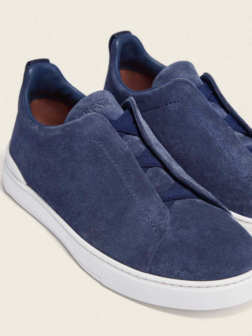 Zegna Utility Blue Suede Triple Stitch Sneakers