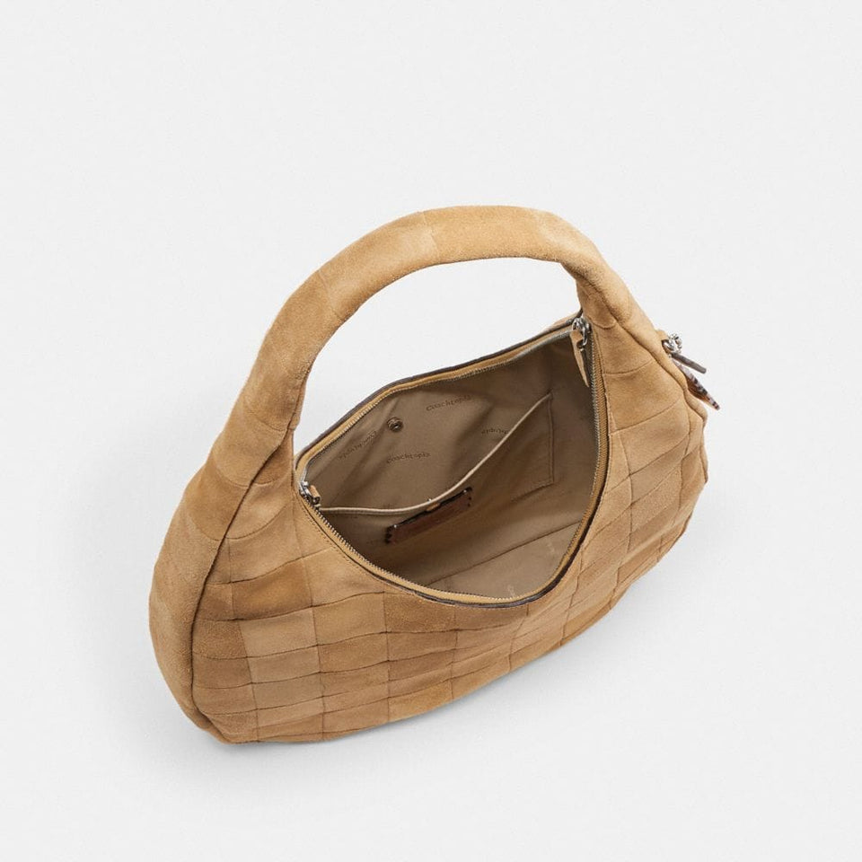 Coach Alter/Ego Large Crescent Shoulder Bag In Upcrafted Suede in Sand Suede