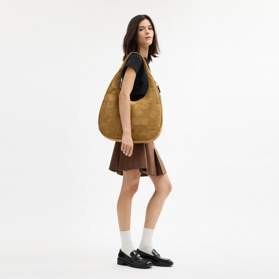 Coach Alter/Ego Large Crescent Shoulder Bag In Upcrafted Suede in Sand Suede
