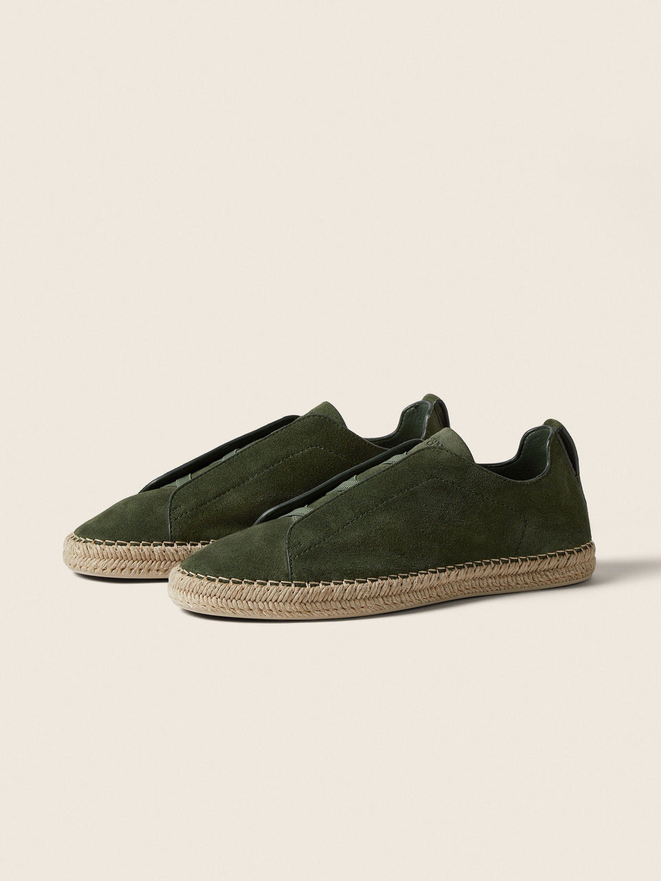 Zegna Pine Green Suede Triple Stitch Espadrilles