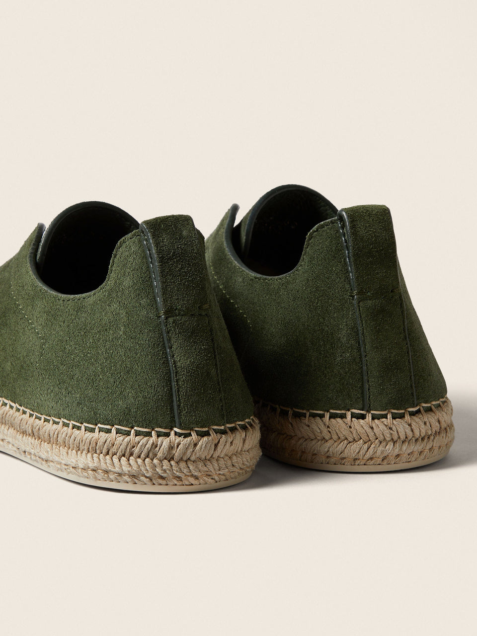 Zegna Pine Green Suede Triple Stitch Espadrilles