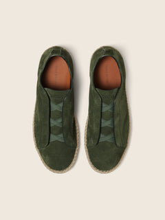 Zegna Pine Green Suede Triple Stitch Espadrilles