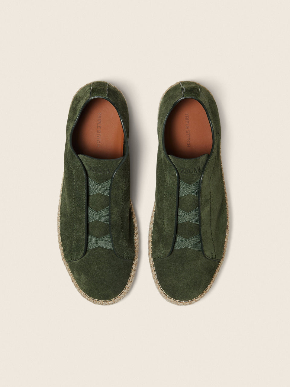 Zegna Pine Green Suede Triple Stitch Espadrilles