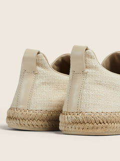 Zegna Off White Linen And Leather Triple Stitch Espadrilles
