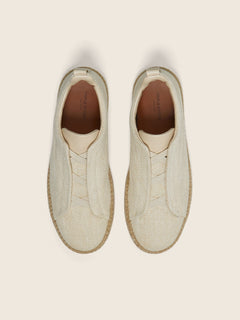 Zegna Off White Linen And Leather Triple Stitch Espadrilles
