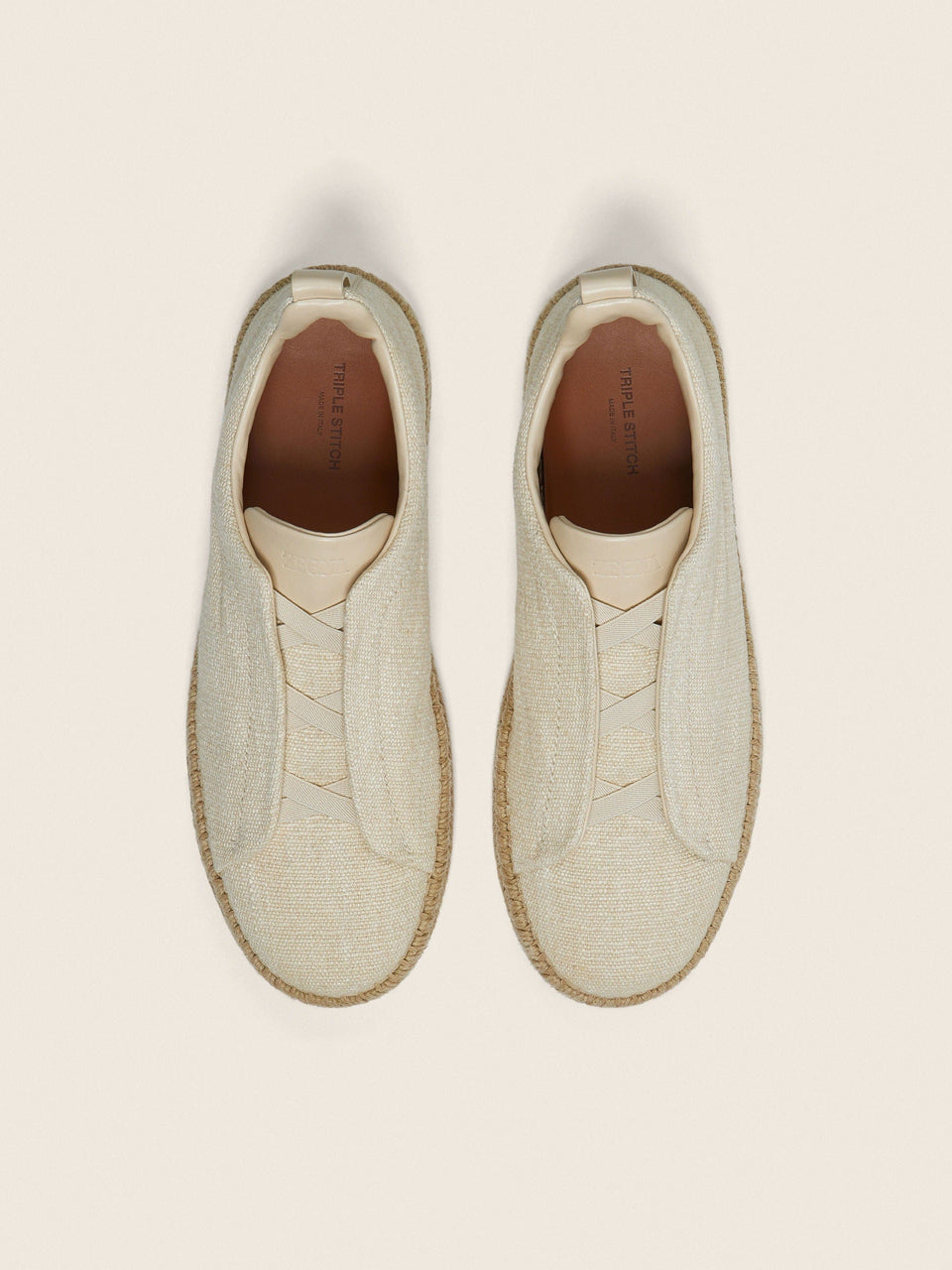 Zegna Off White Linen And Leather Triple Stitch Espadrilles