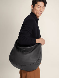 Zegna Black Deerskin Hobo Panorama Bag
