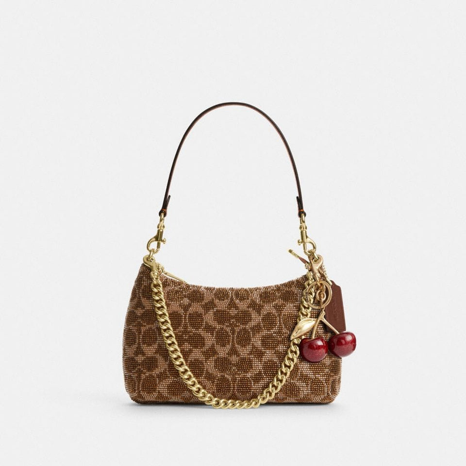 Coach Teri Shoulder Bag In Signature Beaded Satin Gold Tan
