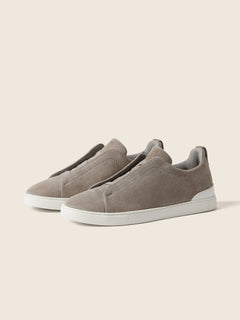 Zegna Grey Mlange Suede Triple Stitch Sneakers