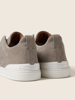 Zegna Grey Mlange Suede Triple Stitch Sneakers