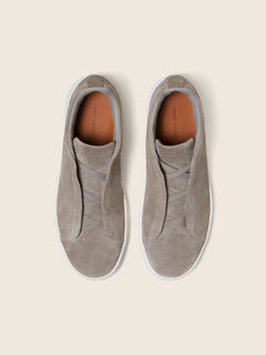 Zegna Grey Mlange Suede Triple Stitch Sneakers
