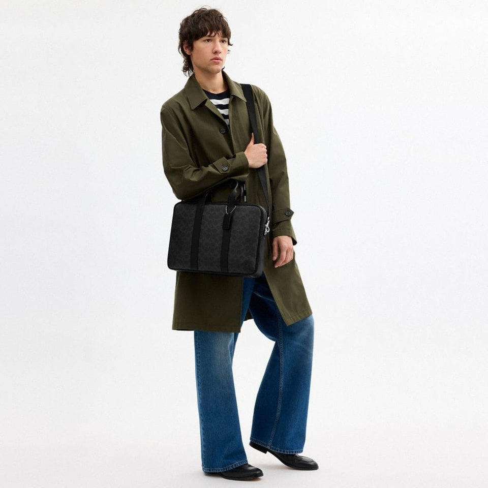 Coach Austin Brief In Signature Canvas Silver Black Signature