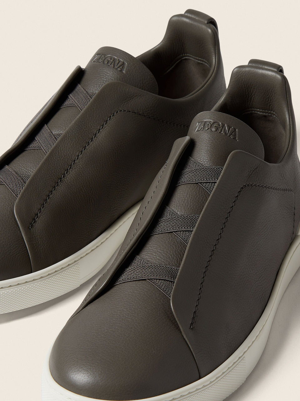 Zegna Dark Taupe Triple Stitch Secondskin Sneakers