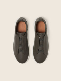 Zegna Dark Taupe Triple Stitch Secondskin Sneakers