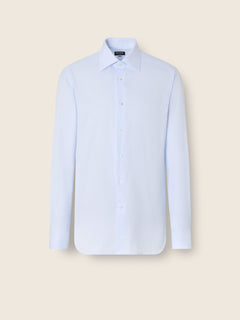 Zegna Light Blue And White Micro-Checked 300 Cotton Shirt