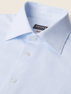 Zegna Light Blue And White Micro-Checked 300 Cotton Shirt