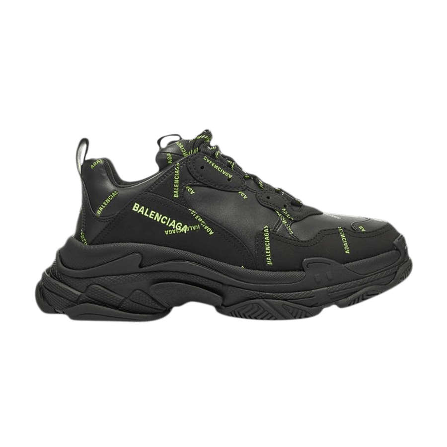 Balenciaga Triple S Sneaker Allover Logo - Black Fluo Yellow