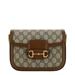 Gucci Horsebit 1955 Small GG Supreme Canvas Shoulder Bag - Beige and Ebony
