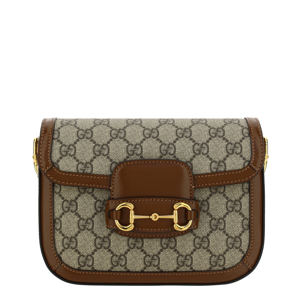 Gucci Horsebit 1955 Small GG Supreme Canvas Shoulder Bag - Beige and Ebony