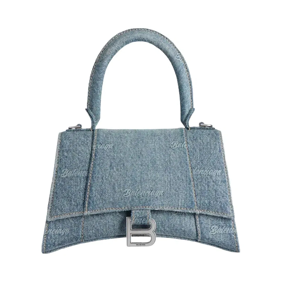 Balenciaga Women's Hourglass Small Handbag Girly Allover Denim Light Blue