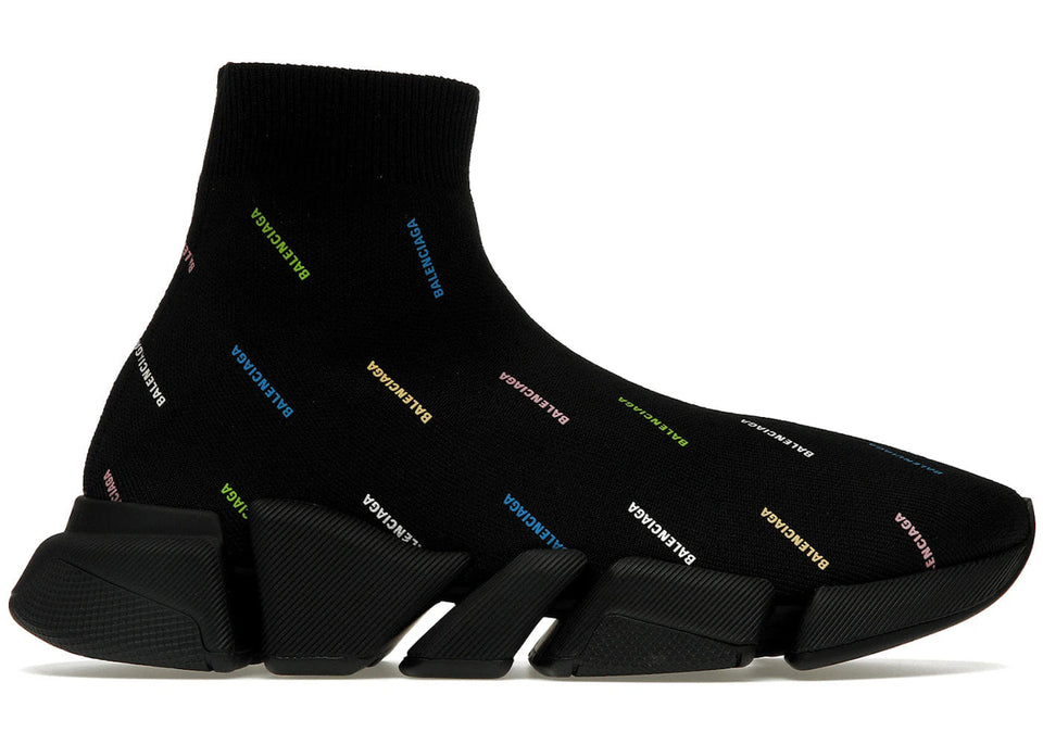 Balenciaga Speed 2.0 AllOver Logo Recycled Knit Black Multicolor