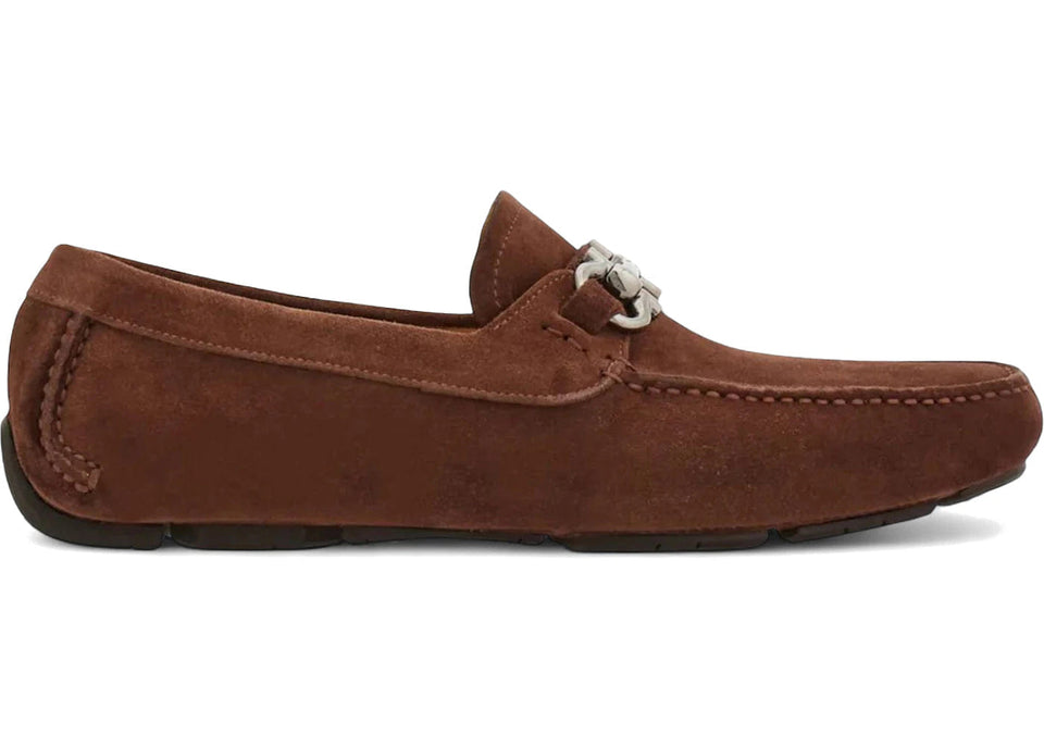 Ferragamo Gancini Suede Loafers Brown
