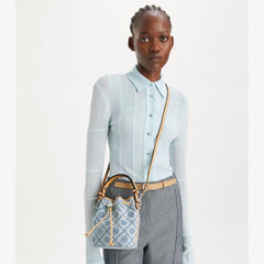 Tory Burch T Monogram Denim Mini Bucket Bag Powder Blue