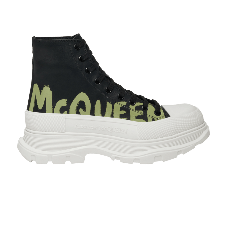 Alexander McQueen Tread Slick Boot Graffiti Logo - Black Khaki