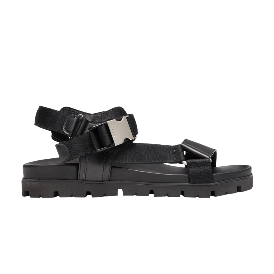 Prada Sporty Leather and Nylon Tape Sandal Black