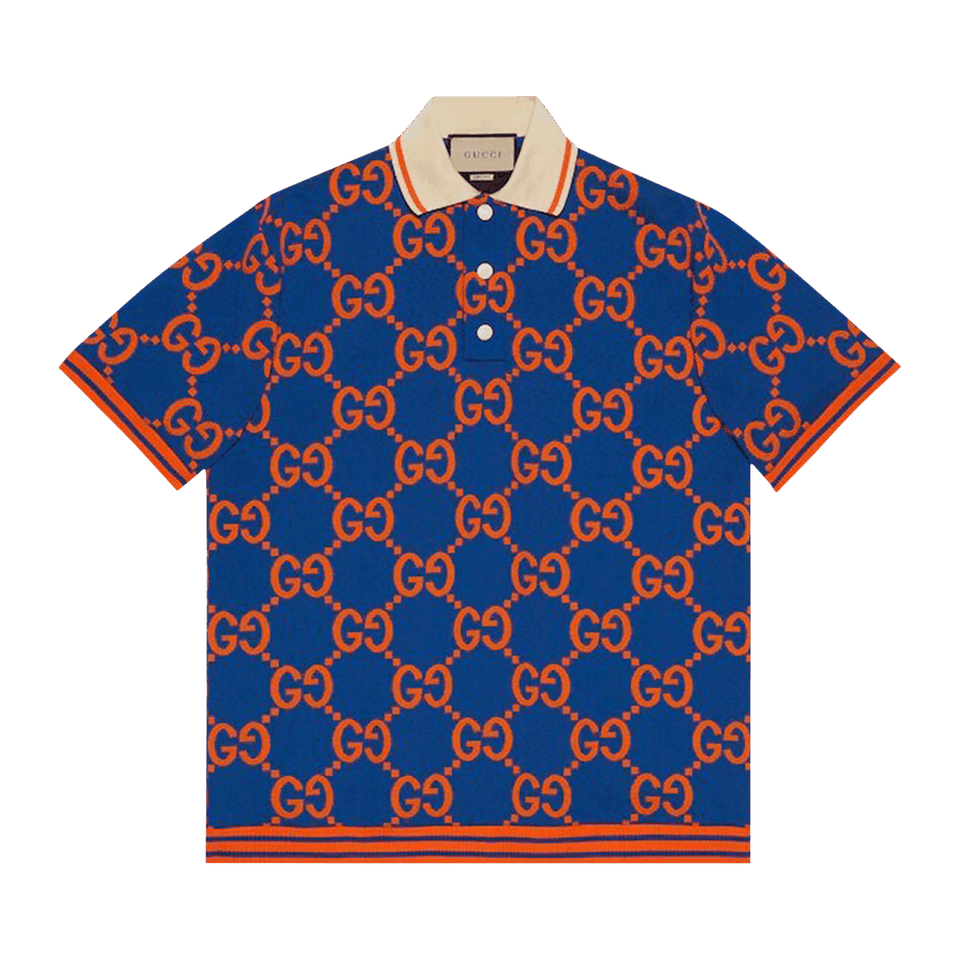 Gucci GG Jacquard Polo T-Shirt Blue/Orange