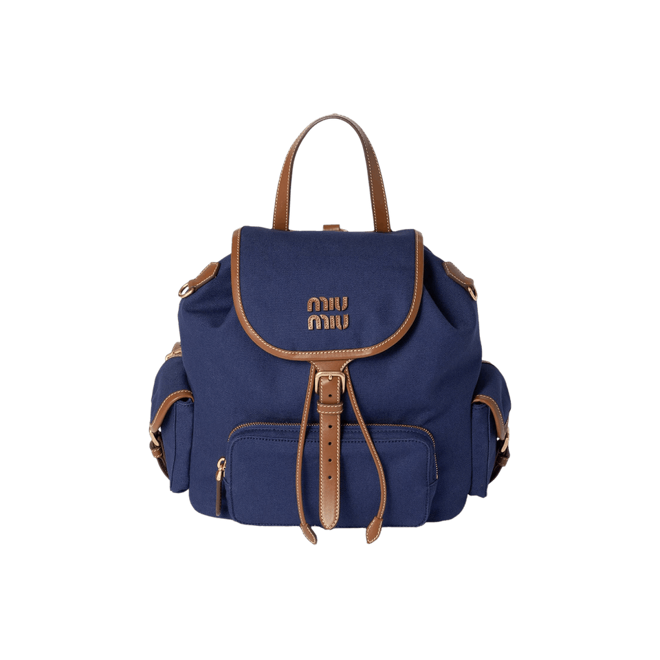 Miu Miu Canvas Backpack Cornflower Blue/Brandy
