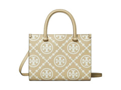Tory Burch T Monogram Contrast Embossed Small Tote Bag Beige