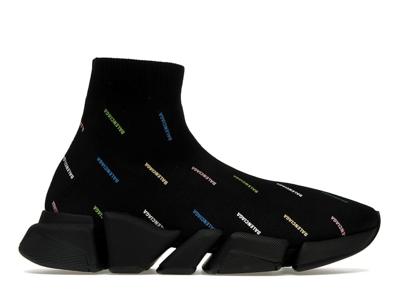 Balenciaga Speed 2.0 AllOver Logo Recycled Knit Black Multicolor