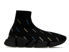 Balenciaga Speed 2.0 AllOver Logo Recycled Knit Black Multicolor