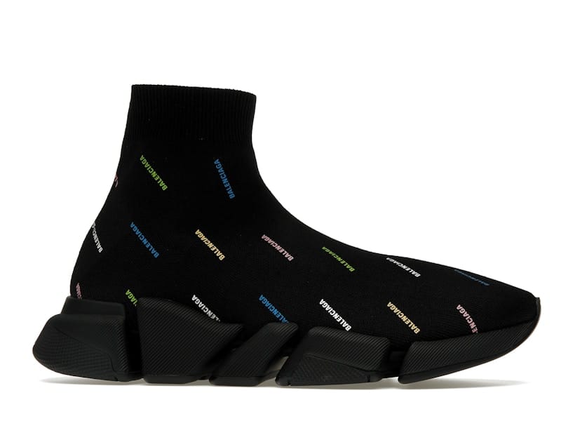 Balenciaga Speed 2.0 AllOver Logo Recycled Knit Black Multicolor